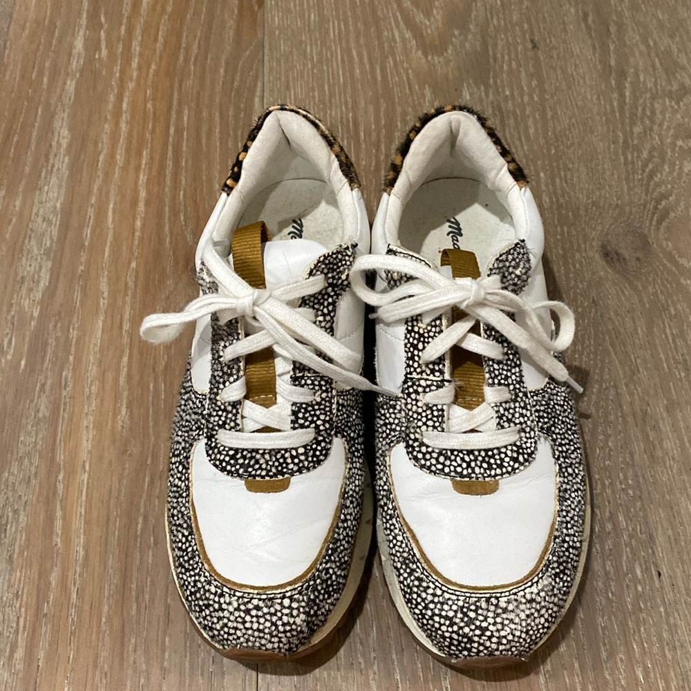Madewell platform animal print and white leather sneakers